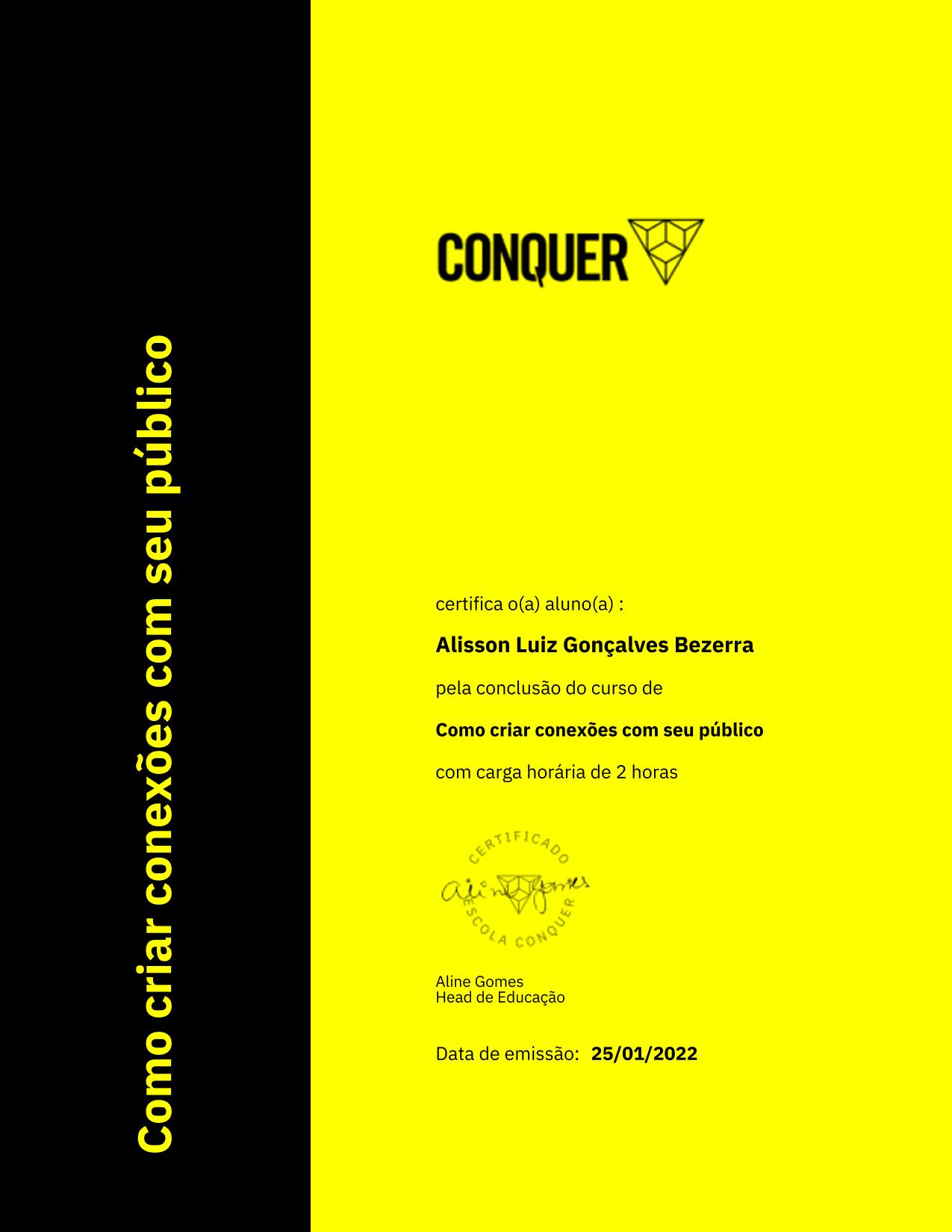 Certificado de Como criar conexões com seu público
